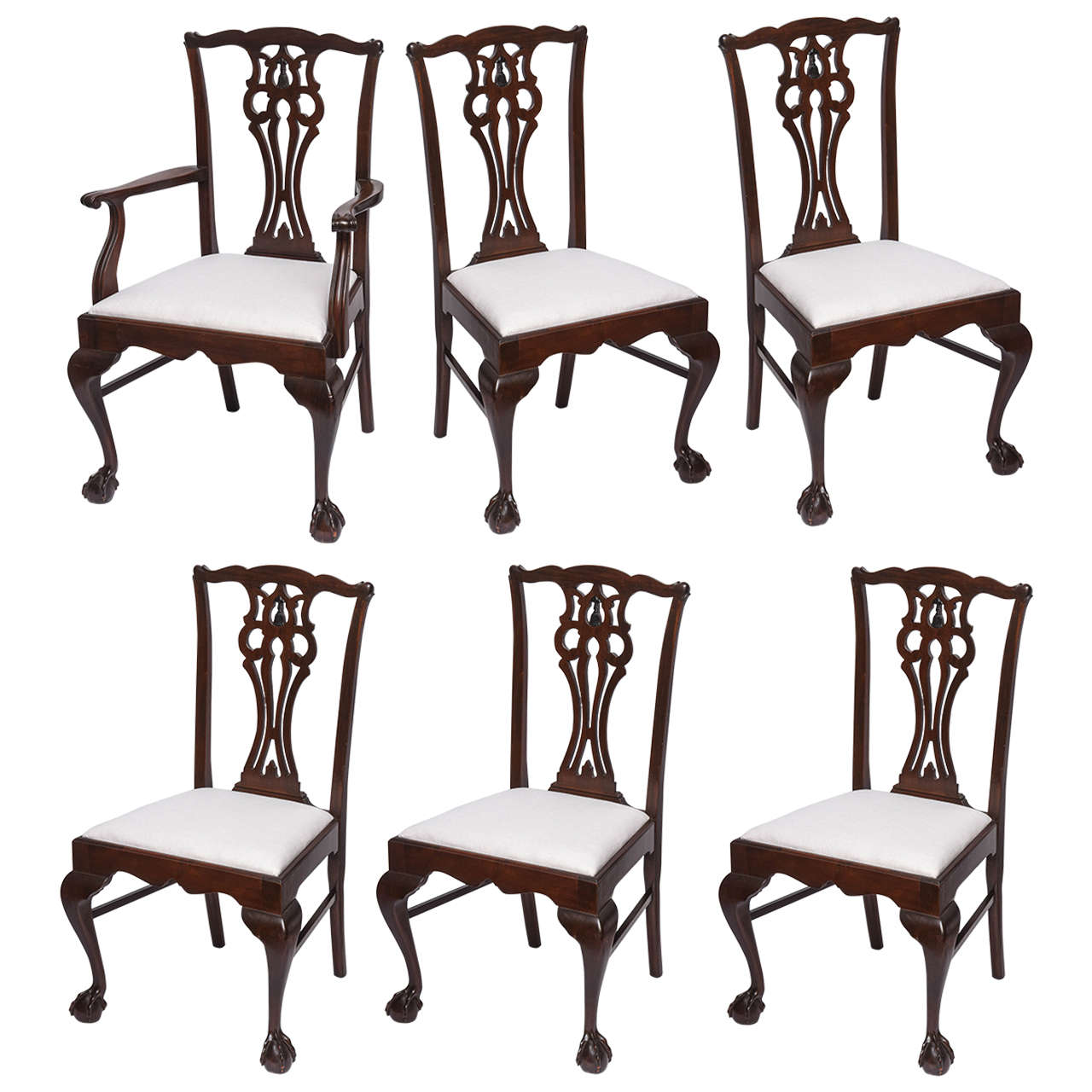 Set of Six English Chippendale Style Chairs, circa 1900 For Sale