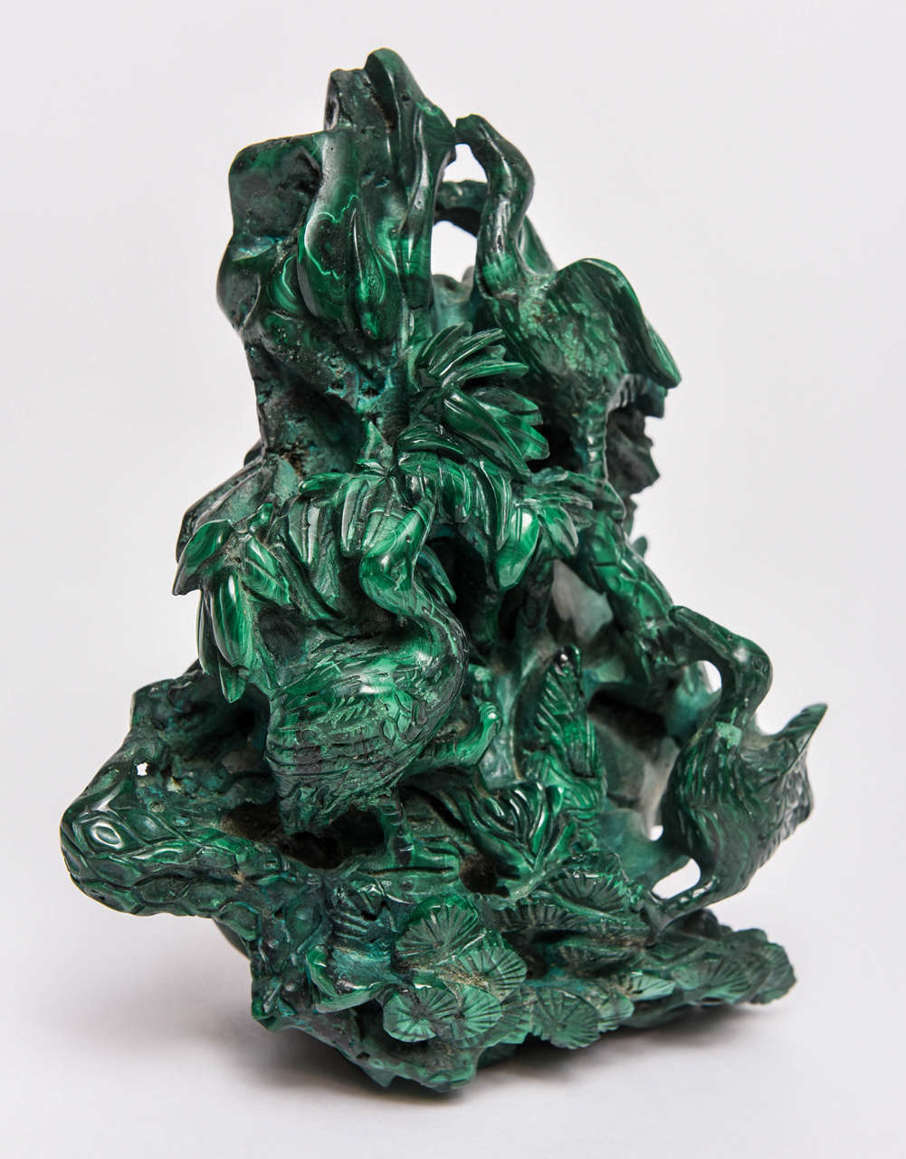 Hand-Carved Chinese Malachite Sculpture, 20th Century For Sale