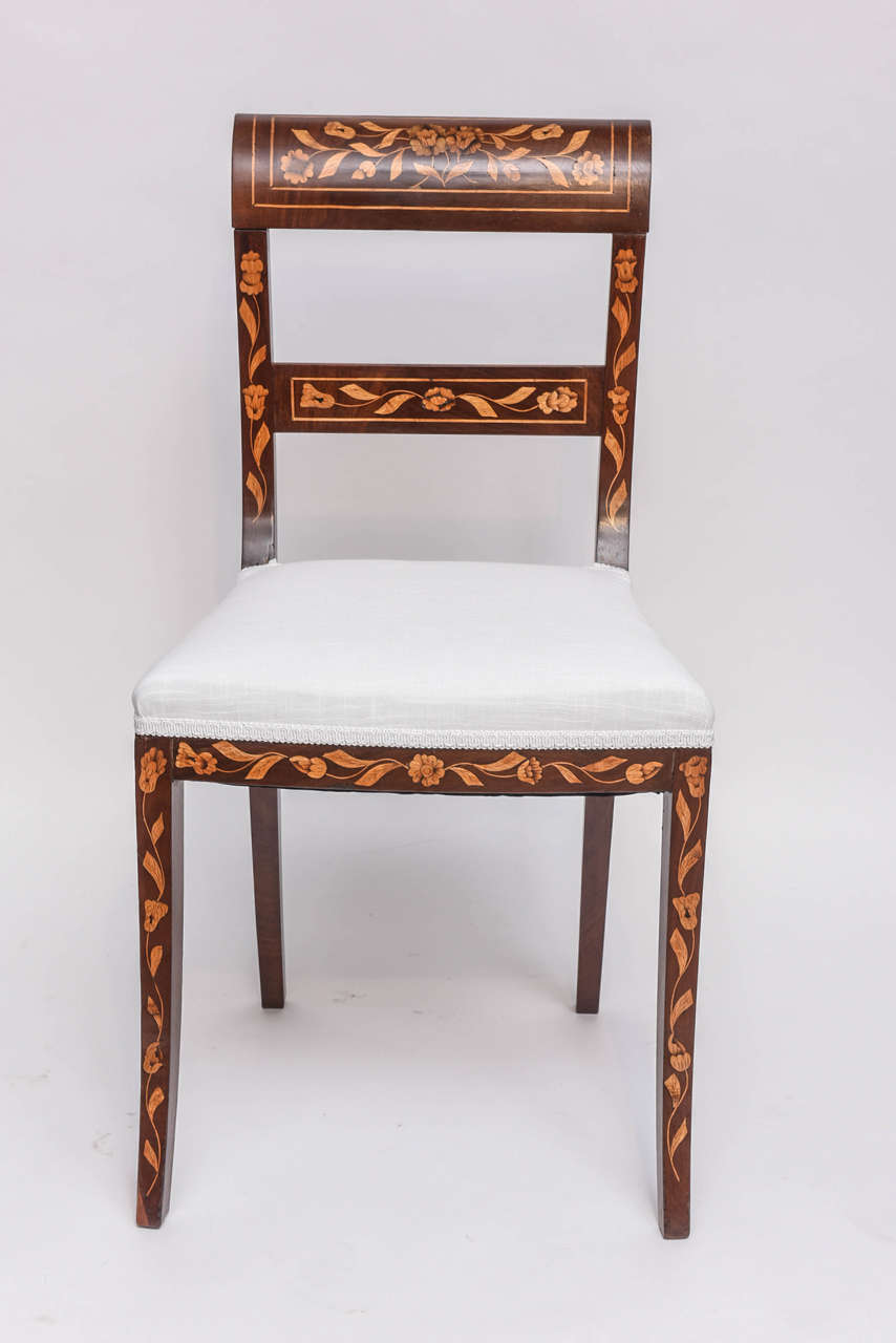 Petite Inlaid side chair with original restored finish & newly upholstered seat