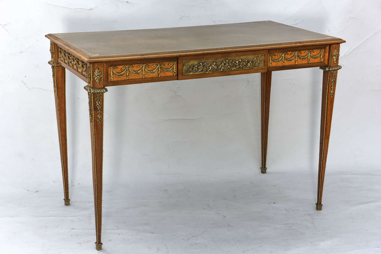 French Writing Table with Bronze Swag Ormolu, circa 1900