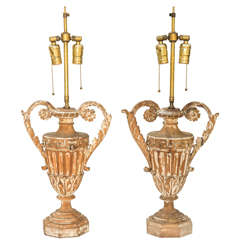 Pair of Carved Urn Form Lamps