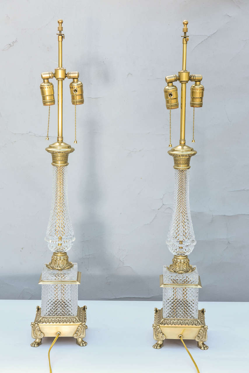 Pair of Cut Crystal Empire Form Lamps 2