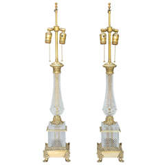 Pair of Cut Crystal Empire Form Lamps