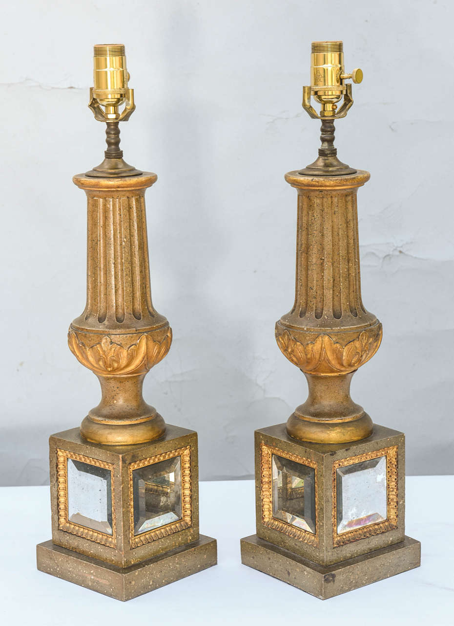 Pair of Midcentury Italian Baluster Form Lamps on Mirrored Base