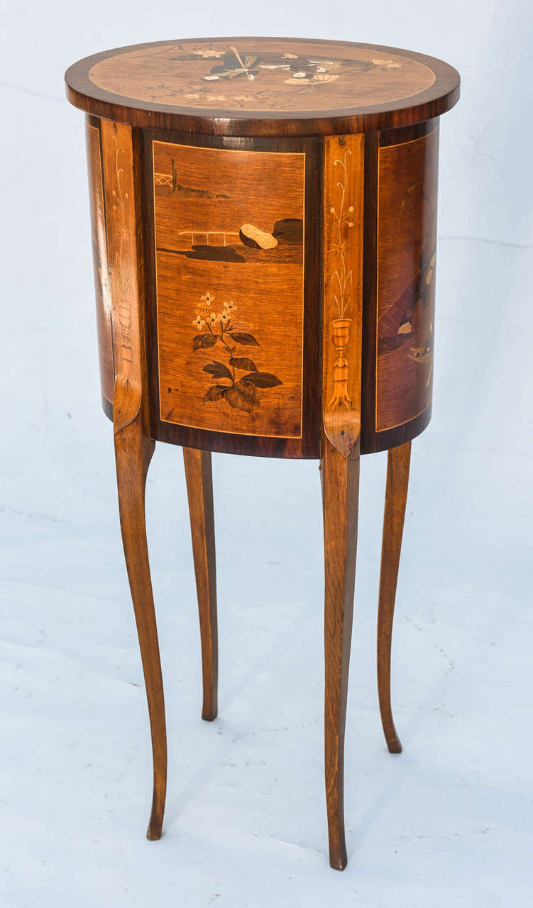Wood Petite Marquetry French Side Table