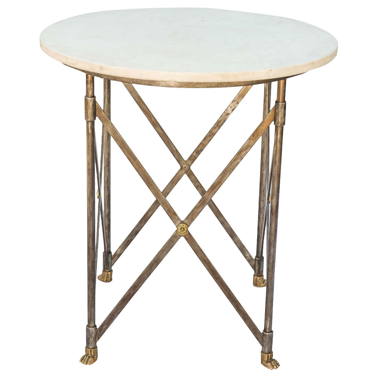 Neoclassical Iron Table with Marble Top
