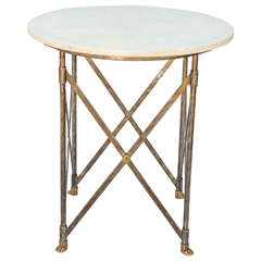 Neoclassical Iron Table with Marble Top