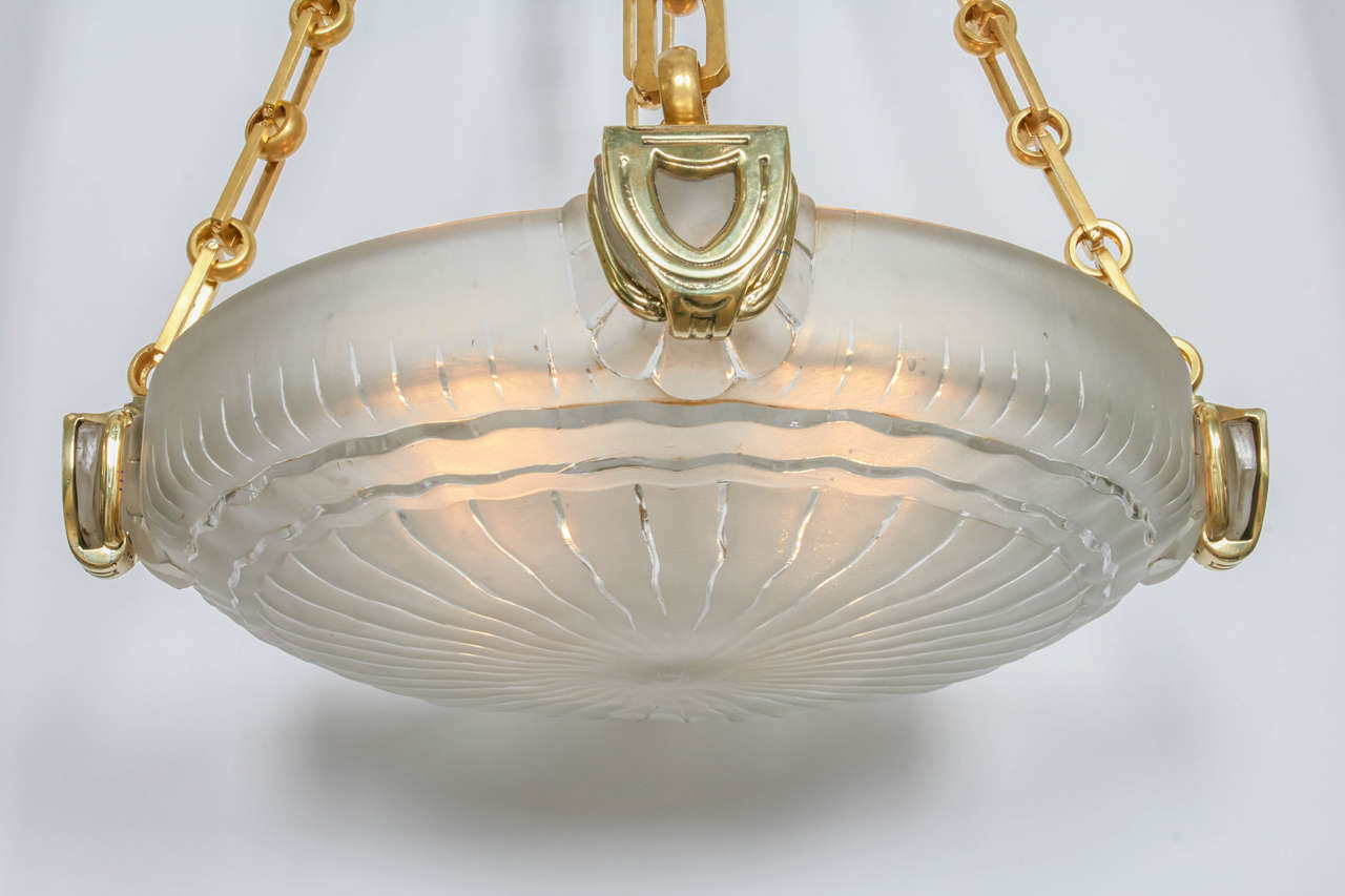 Brass Large and Important Art Deco Chandelier by Sabino