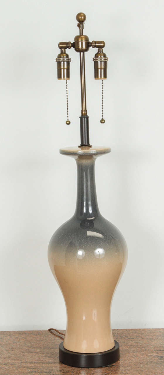 American Pair of Ceramic Lamps with an Ombré Glaze