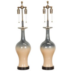 Pair of Ceramic Lamps with an Ombré Glaze
