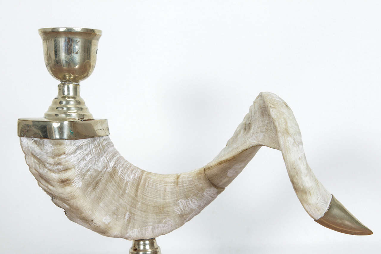 20th Century Pair of Ram's Horn Candlesticks