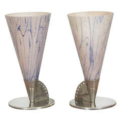 Pair of Art Deco Murano Glass Tabletop Torcheres