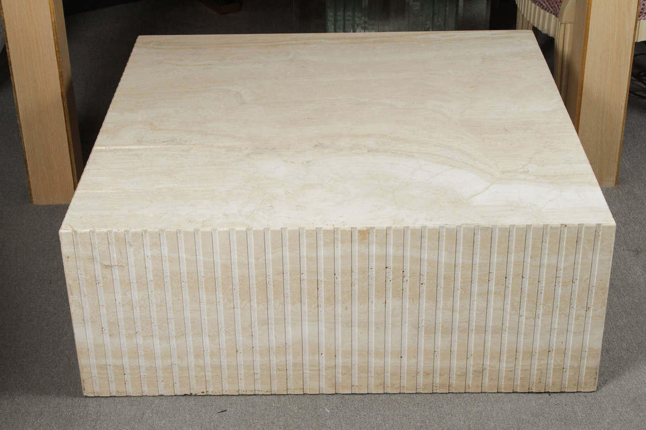 Cubic Coffee Table of Polished Travertine In Excellent Condition In New York, NY
