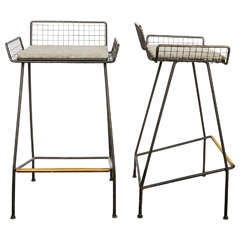 Pair of Tony Paul Iron and Brass Bar Stools, 1950s, American