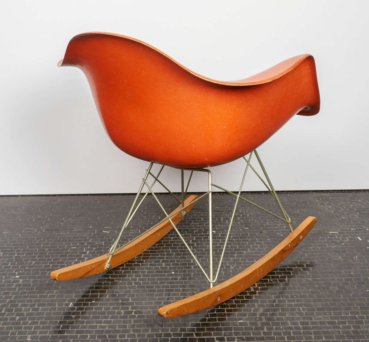 American Charles and Ray Eames Orange Fiberglass Rocker, Manufactured by Herman Miller