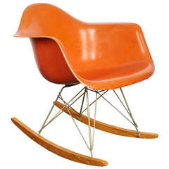 Charles and Ray Eames Orange Fiberglass Rocker, Manufactured by Herman Miller