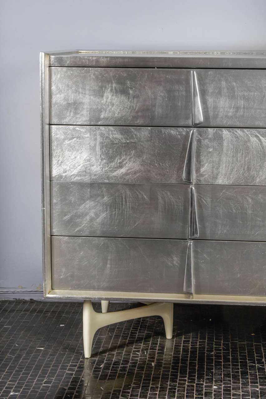 American Custom Aluminum Leaf Double Dresser by Donald Deskey for Charak For Sale
