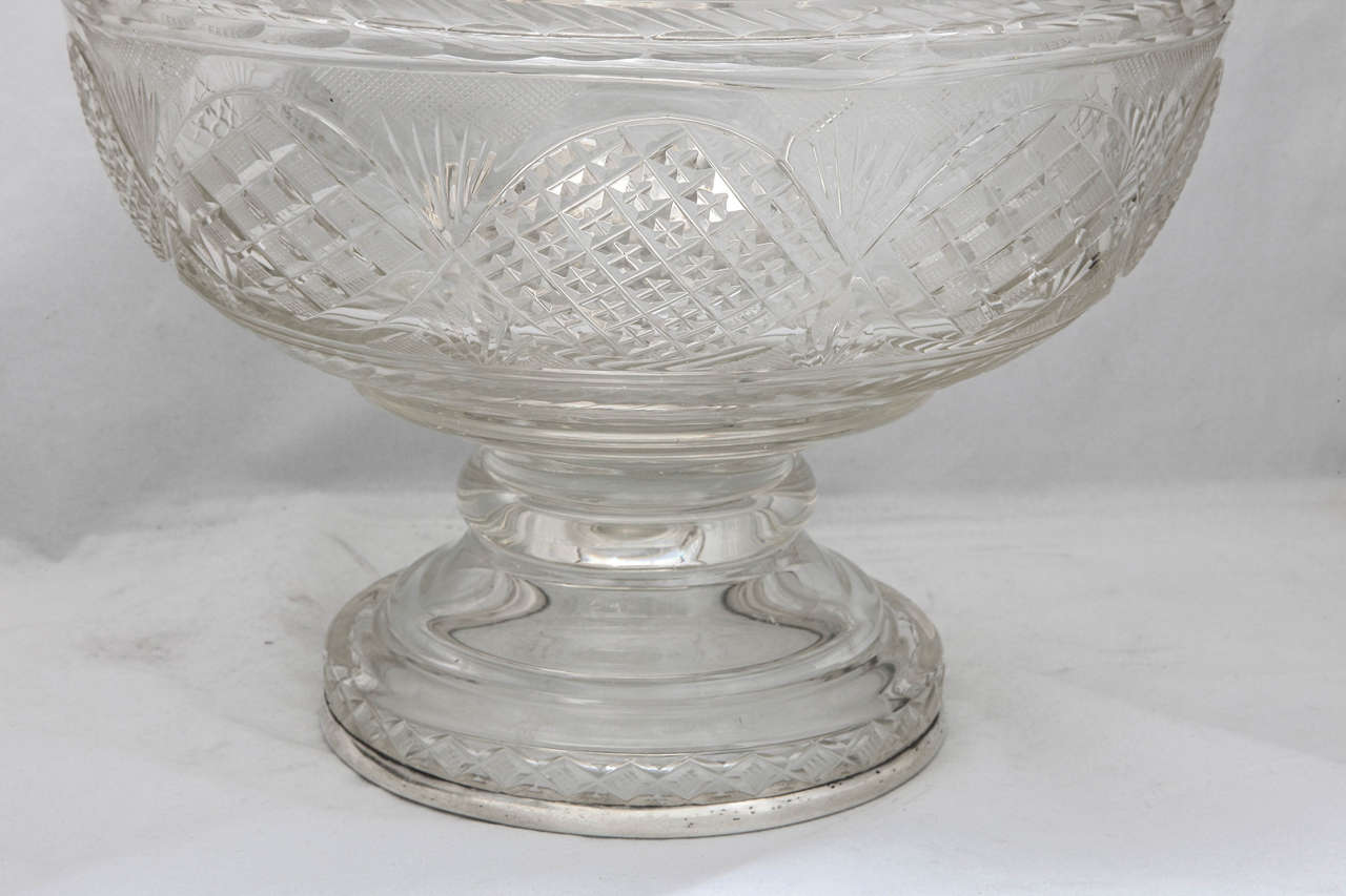 Victorian 19th Century Continental '.800' Silver-Mounted Pedestal Based Punch Bowl For Sale