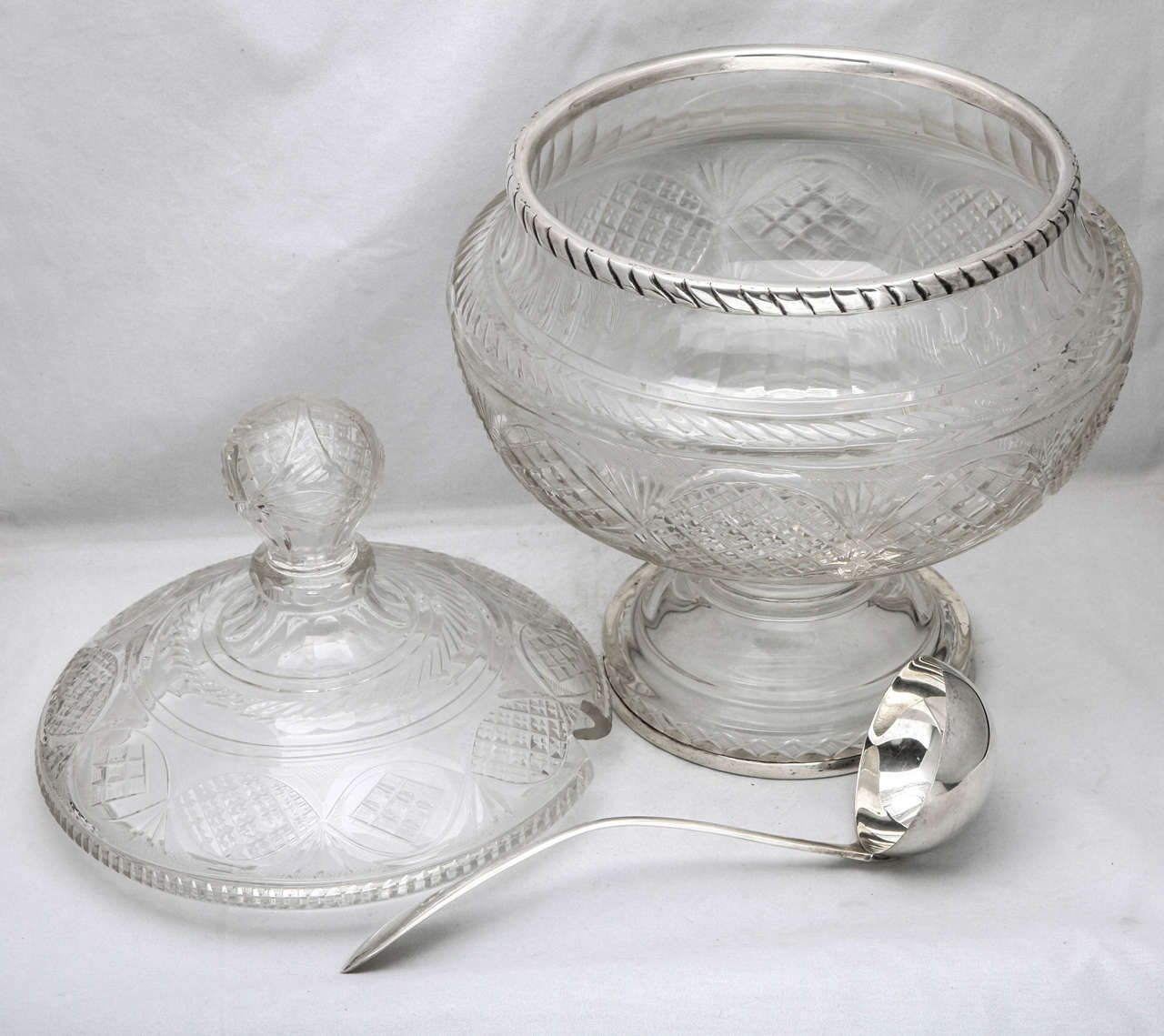 Crystal 19th Century Continental '.800' Silver-Mounted Pedestal Based Punch Bowl For Sale