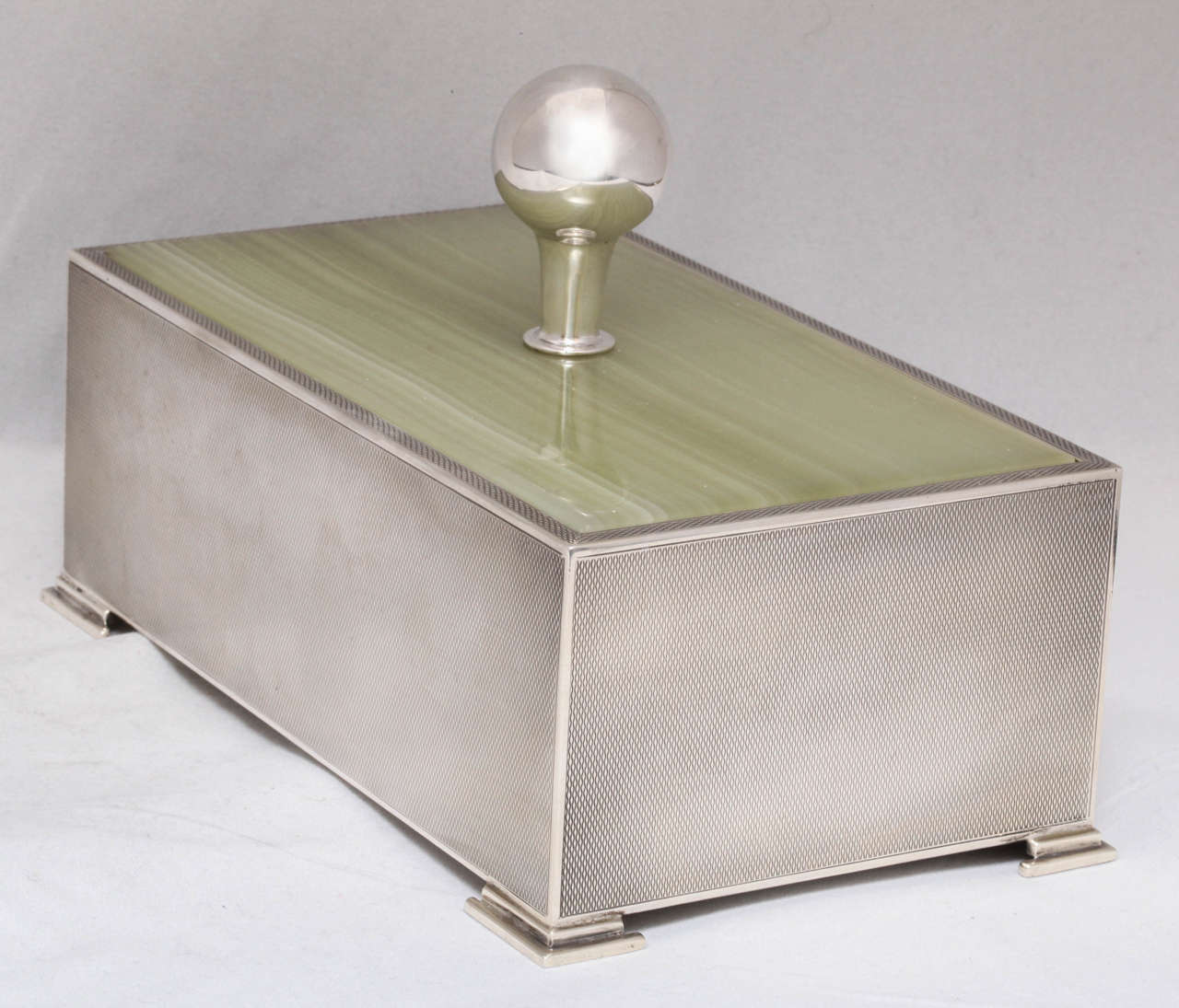 Rare Sterling Silver and Green Onyx Art Deco Footed Table Box 1