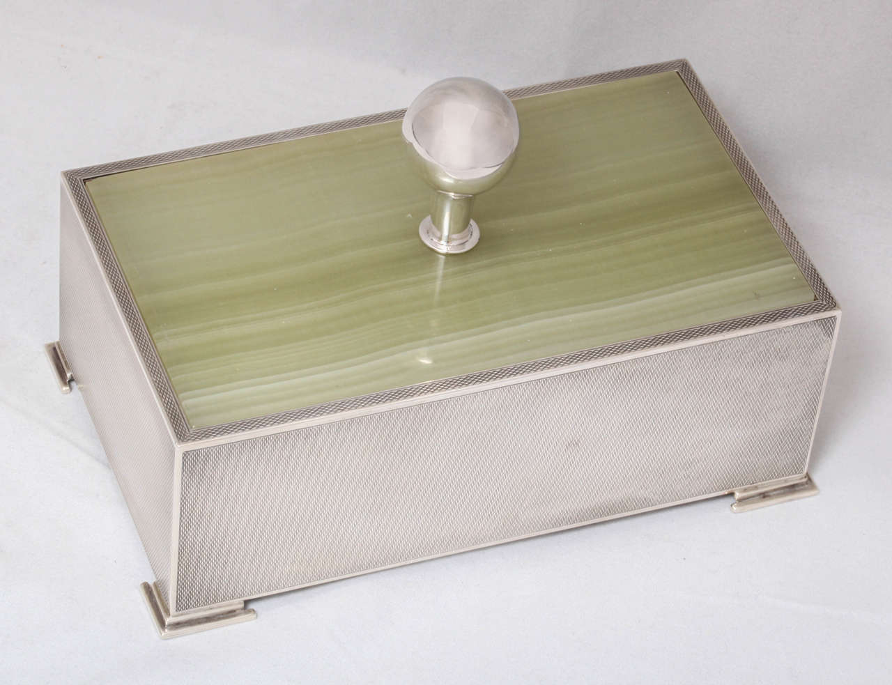 Rare Sterling Silver and Green Onyx Art Deco Footed Table Box 5