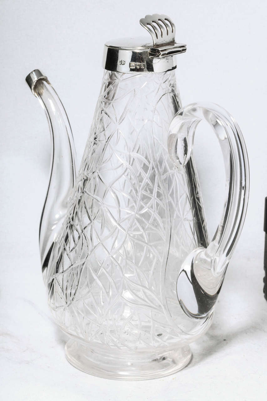English Unusual Delicate Victorian Sterling Silver-Mounted Lidded Liqueur Decanter For Sale