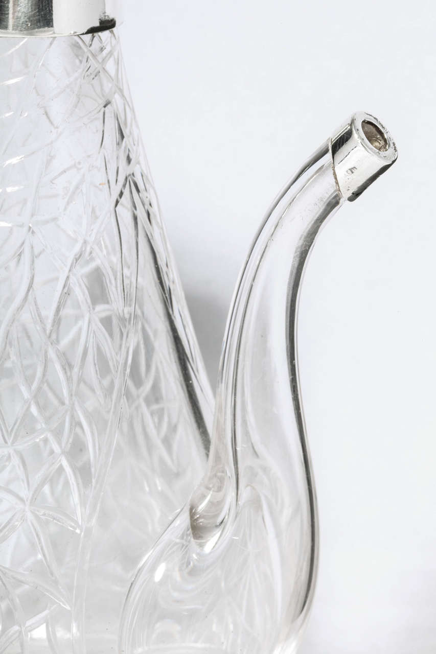 Late 19th Century Unusual Delicate Victorian Sterling Silver-Mounted Lidded Liqueur Decanter For Sale