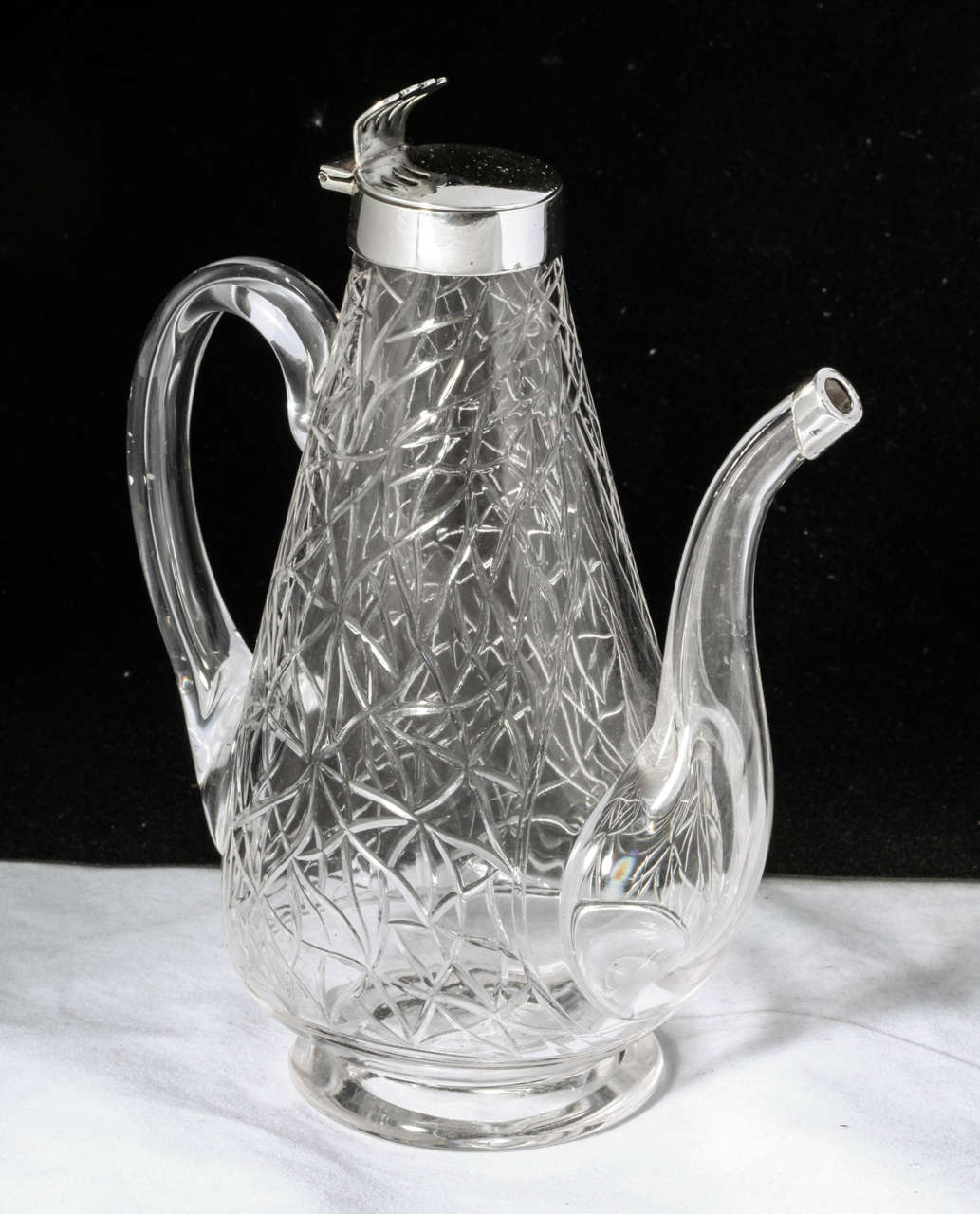 Rare et délicate carafe à liqueur victorienne à couvercle monté en argent sterling en vente 2