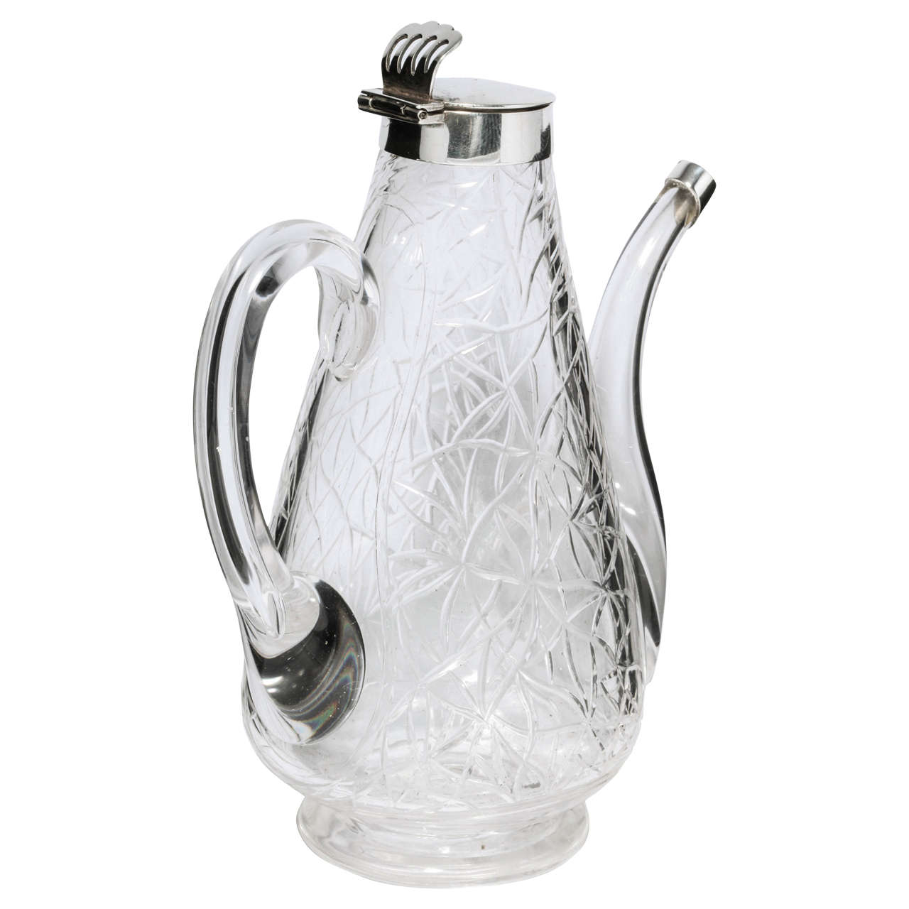 Rare et délicate carafe à liqueur victorienne à couvercle monté en argent sterling