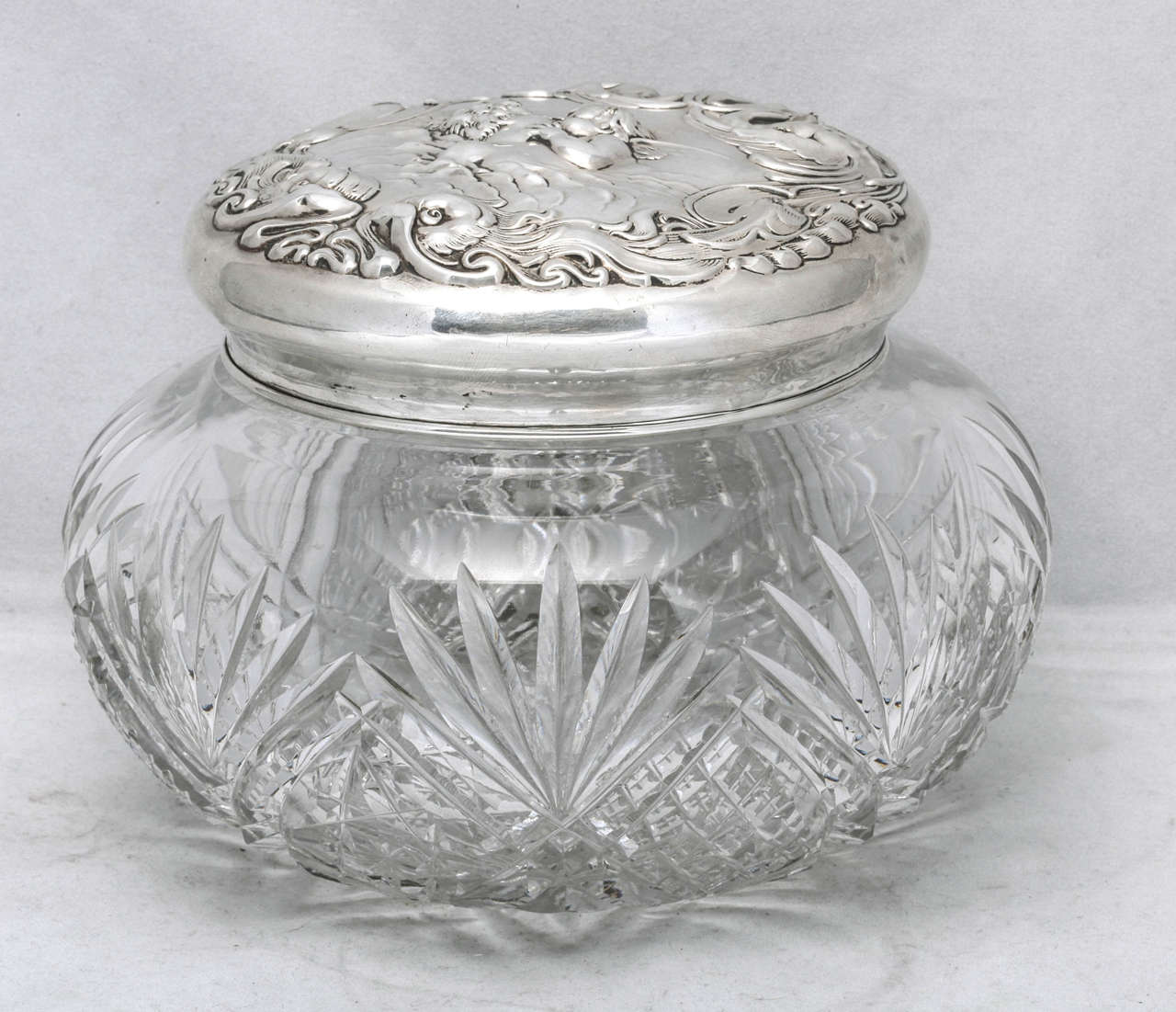 Rare, Very Large Art Nouveau Sterling Silver and Crystal Powder Jar 2
