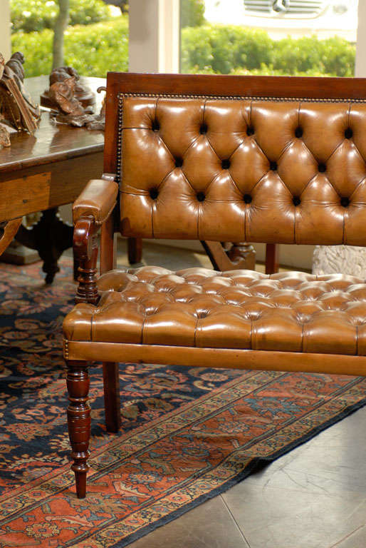 Pair of Leather Upholstered Benches For Sale at 1stDibs