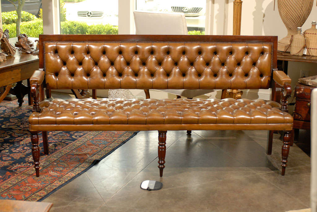 Pair of Leather Upholstered Benches For Sale at 1stDibs
