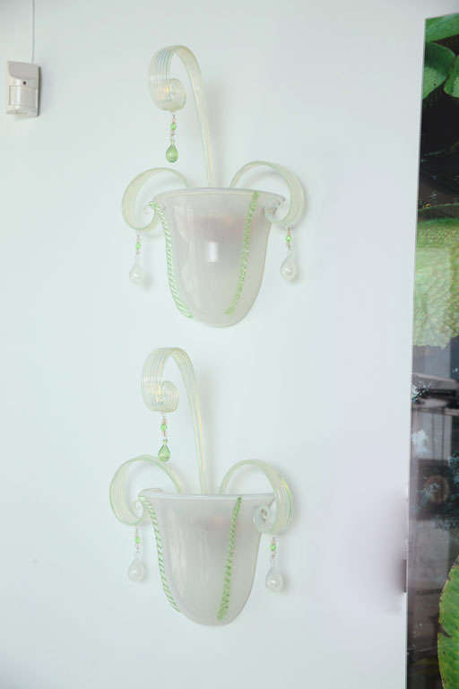 Mid-Century Modern Pair of Murano Glass Wall Lights For Sale