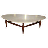 An Italian Modern Travertine and Walnut Low Table