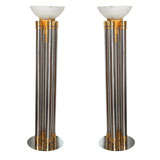 A Pair of Monumental Nickel, Brass and Alabaster Floor Lights