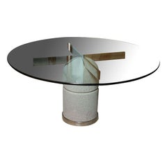 Glass Chrome and Stone Dining/Center Table, Giovanni Offredi