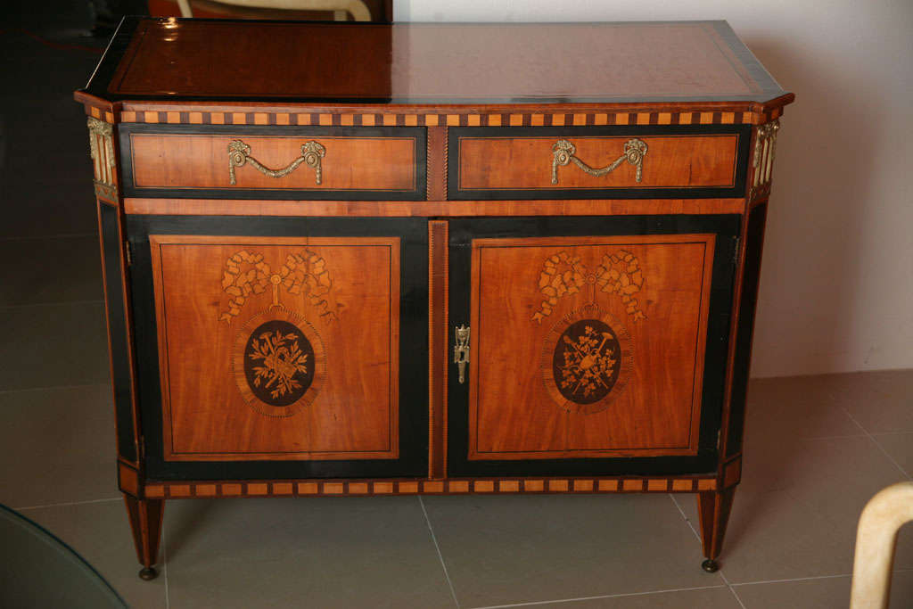 Dutch Neoclassic Sycamore, Ebonized Marquetry Credenza In Excellent Condition For Sale In Hollywood, FL