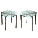 A Pair of Milo Baughman Polished Chrome and Glass Tables
