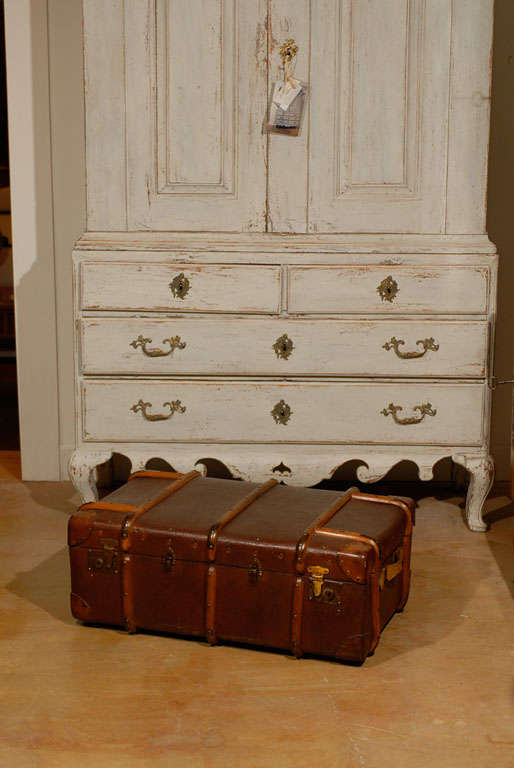 Canvas and Leather Steamer Trunk with Wood and Metal Straps