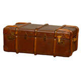 Antique Canvas and Leather Steamer Trunk with Wood and Metal Straps