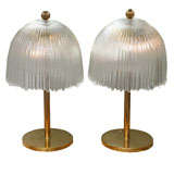 Pair of 1970s Brass Lamps with Mushroom Glass Shades