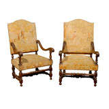 Pair 19th Century French Arm Chairs with Needlepoint  Upholstery
