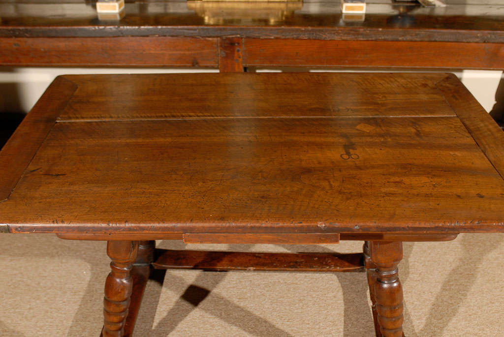Turned Early 19th Century Swiss Walnut Table with Stretchers For Sale
