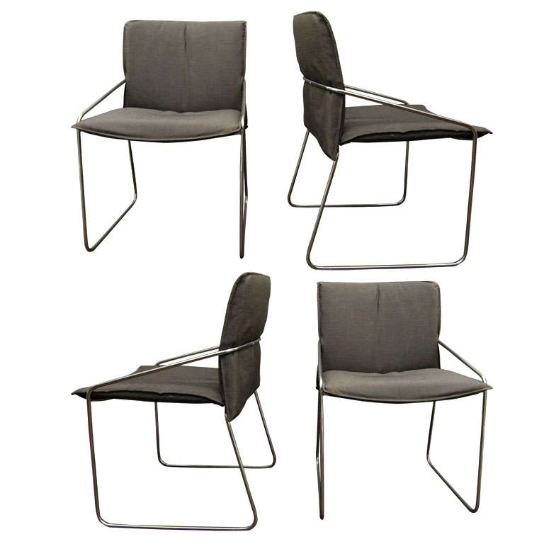 Set of 4 Modern Chrome Chairs For Sale