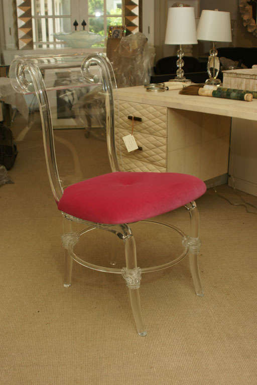Striking Helena Rubinstein lucite chair upholstered in a shocking pink velvet