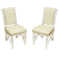 Pair of Lucite Side Chairs with Faux Ostrich Upholstery