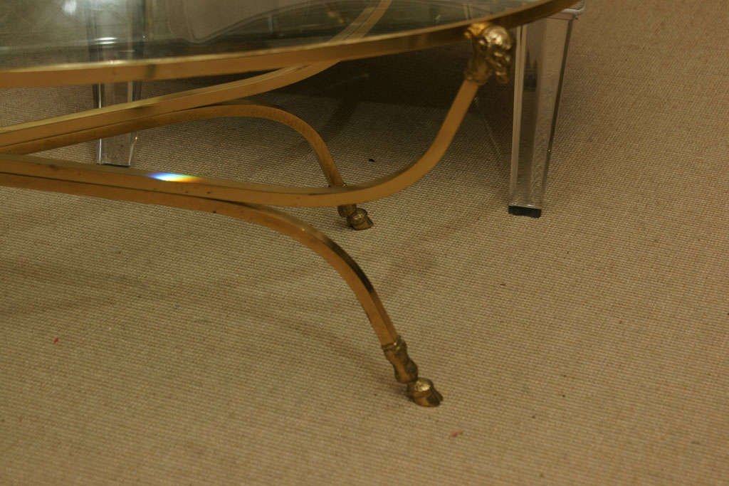 Mid-20th Century Brass Rams Head Oval Coffee Table