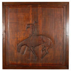WPA Artist Wood Hand Carved Wall Plaque W/indian On Horseback