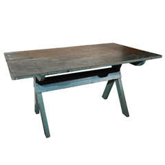 Fantastic Original 19thc Blue Painted Sawbuck Table From N.e.