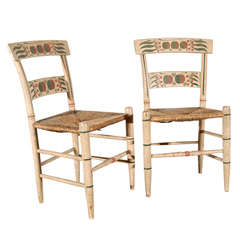 Vintage Fantastic 19thc Original Paint Decorated Side Chairs From N.E.